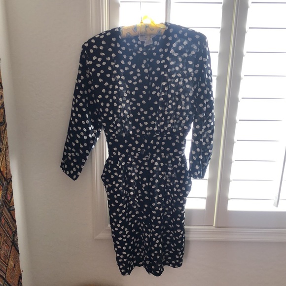 Vintage 1980’s Karin Stevens Petite Black White Broken Heart Print Dress Sz 8 - Picture 2 of 16